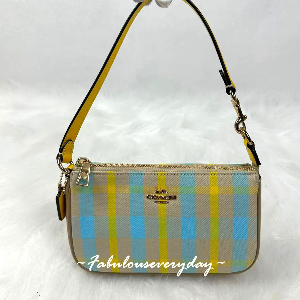 Coach Nolita 19 With Plaid Print Shoulder Bag Wristlet in Bright Maize CBK65 NWT